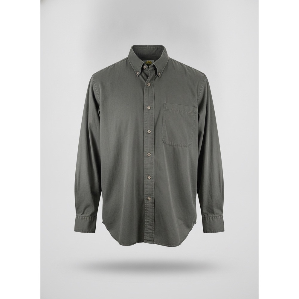 Cabelas Mens Long Sleeve Button Down Shirt Olive Green Cotton Large Tall 90-3181